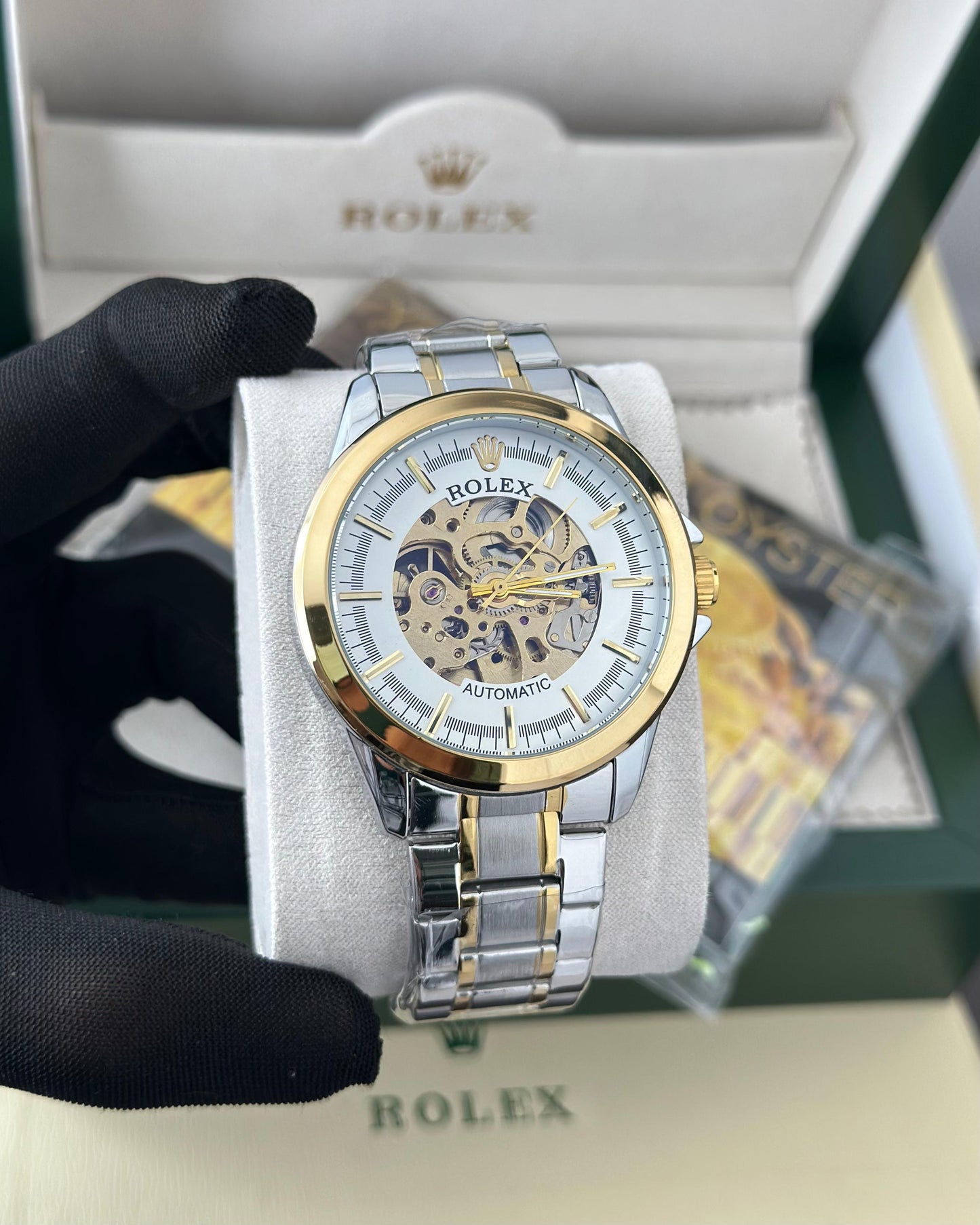 Rolex automatic white and golden premium watch ⌚ Fashionwheel