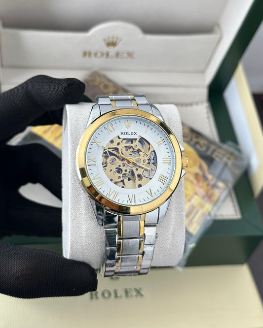 Rolex automatic white & golden premium watch ⌚ Fashionwheel