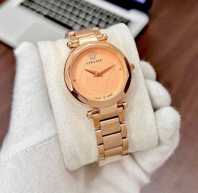 Versace Party Wear Women Black & Rose Gold Watch Fashionwheel