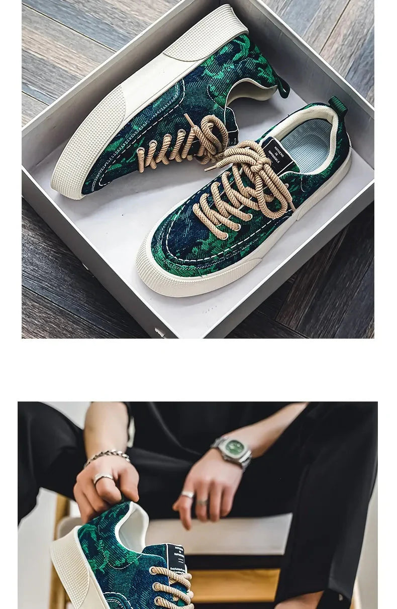 Fashion Spring Fabric Printed Green Sneakers Fashionwheel