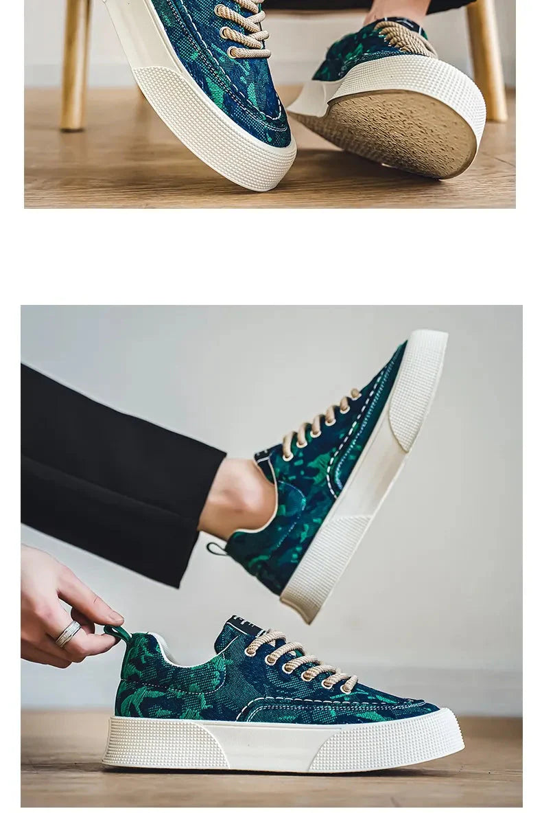 Fashion Spring Fabric Printed Green Sneakers Fashionwheel