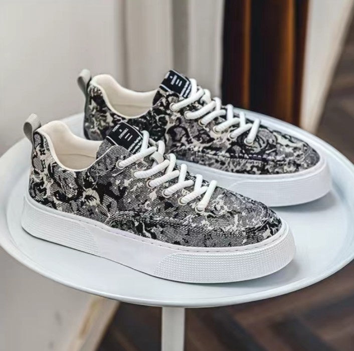 Fashion Spring Fabric Printed Black Sneakers Fashionwheel
