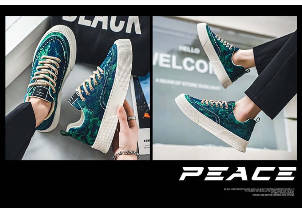 Fashion Spring Fabric Printed Green Sneakers Fashionwheel