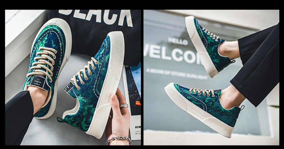 Fashion Spring Fabric Printed Green Sneakers Fashionwheel