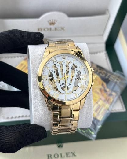 Rolex automatic golden & white premium watch ⌚ Fashionwheel