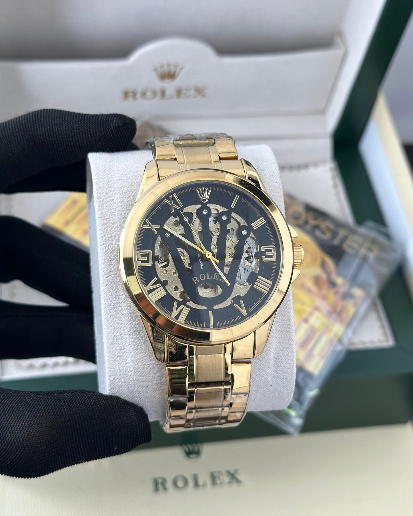 Rolex automatic black and golden premium watch ⌚ Fashionwheel
