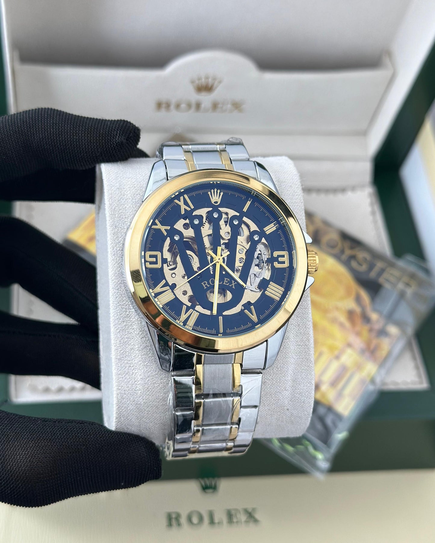 Rolex automatic black and golden premium watch ⌚ Fashionwheel