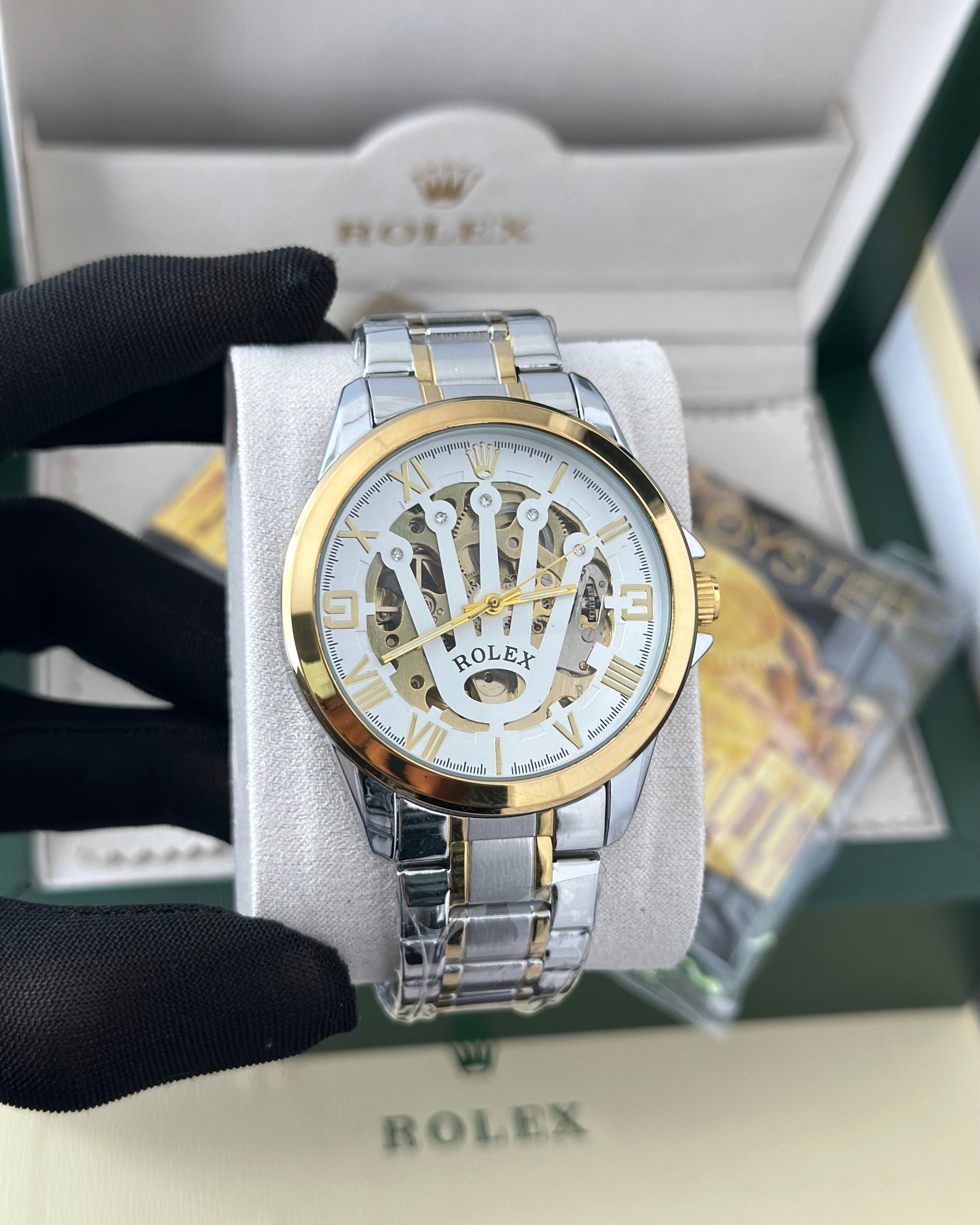 Rolex automatic white & golden premium watch ⌚ Fashionwheel