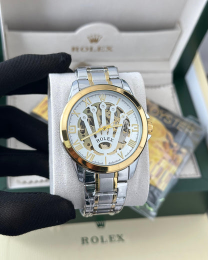 Rolex automatic white & golden premium watch ⌚ Fashionwheel