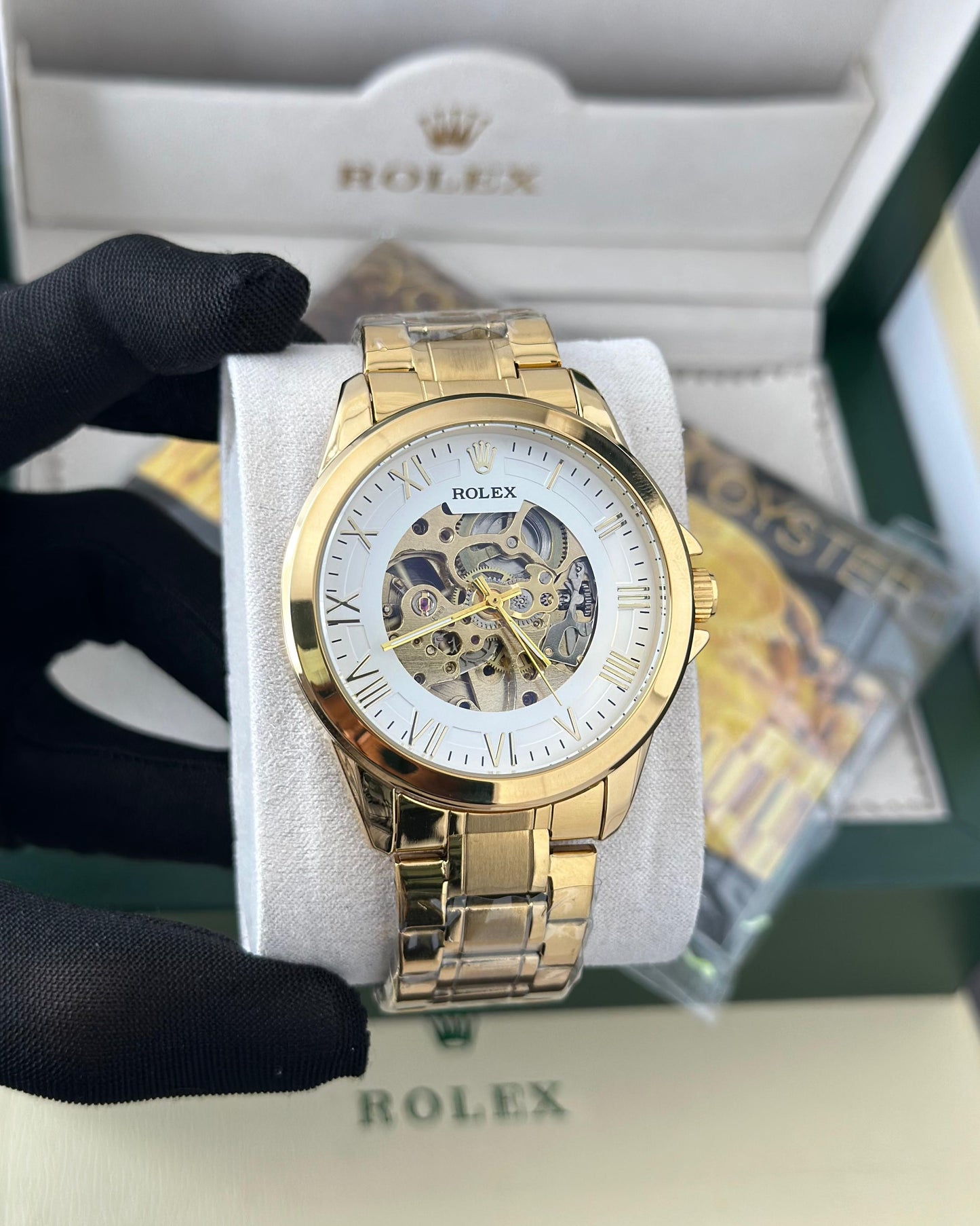 Rolex automatic golden & white premium watch ⌚ Fashionwheel
