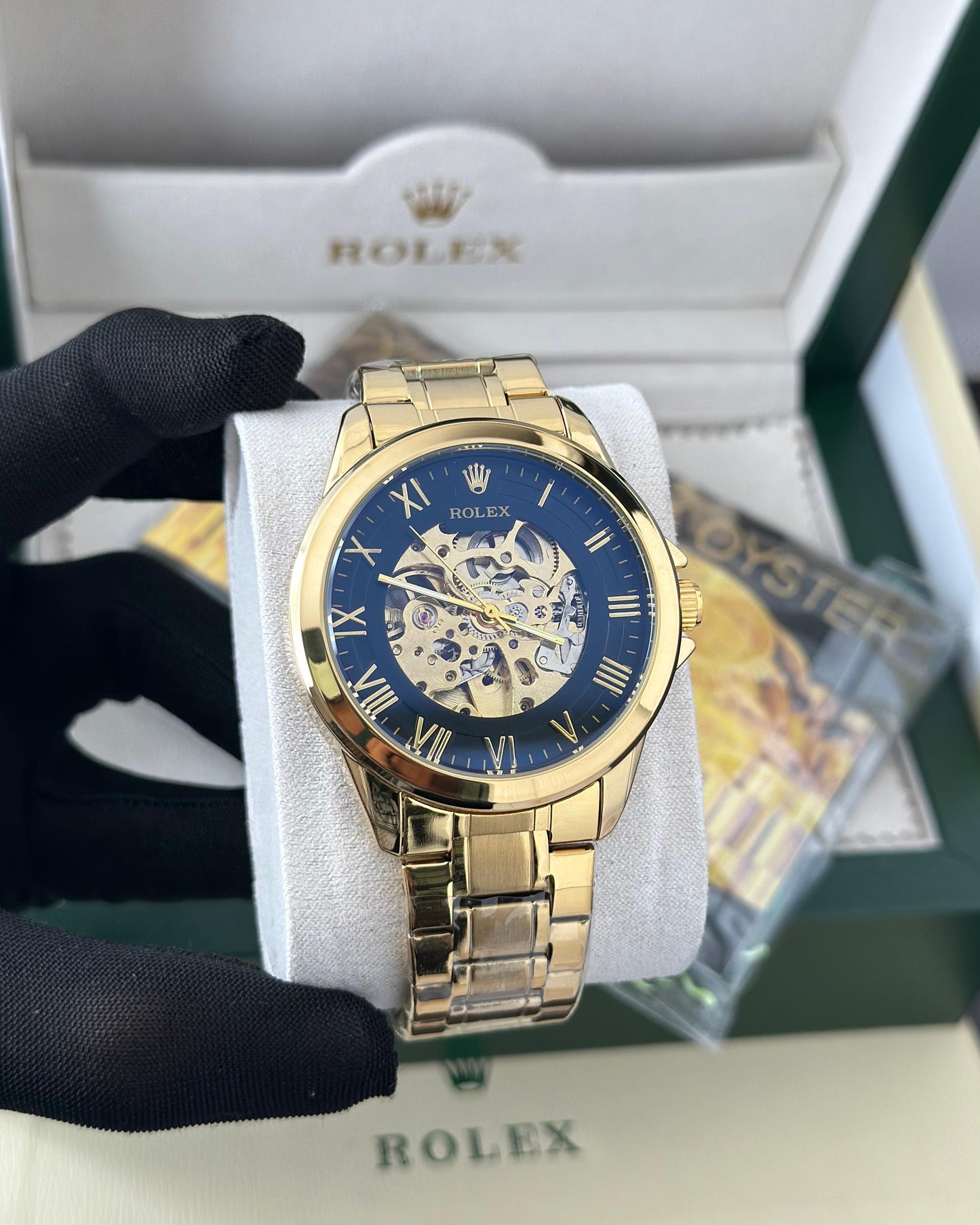Rolex automatic black and golden premium watch ⌚ Fashionwheel