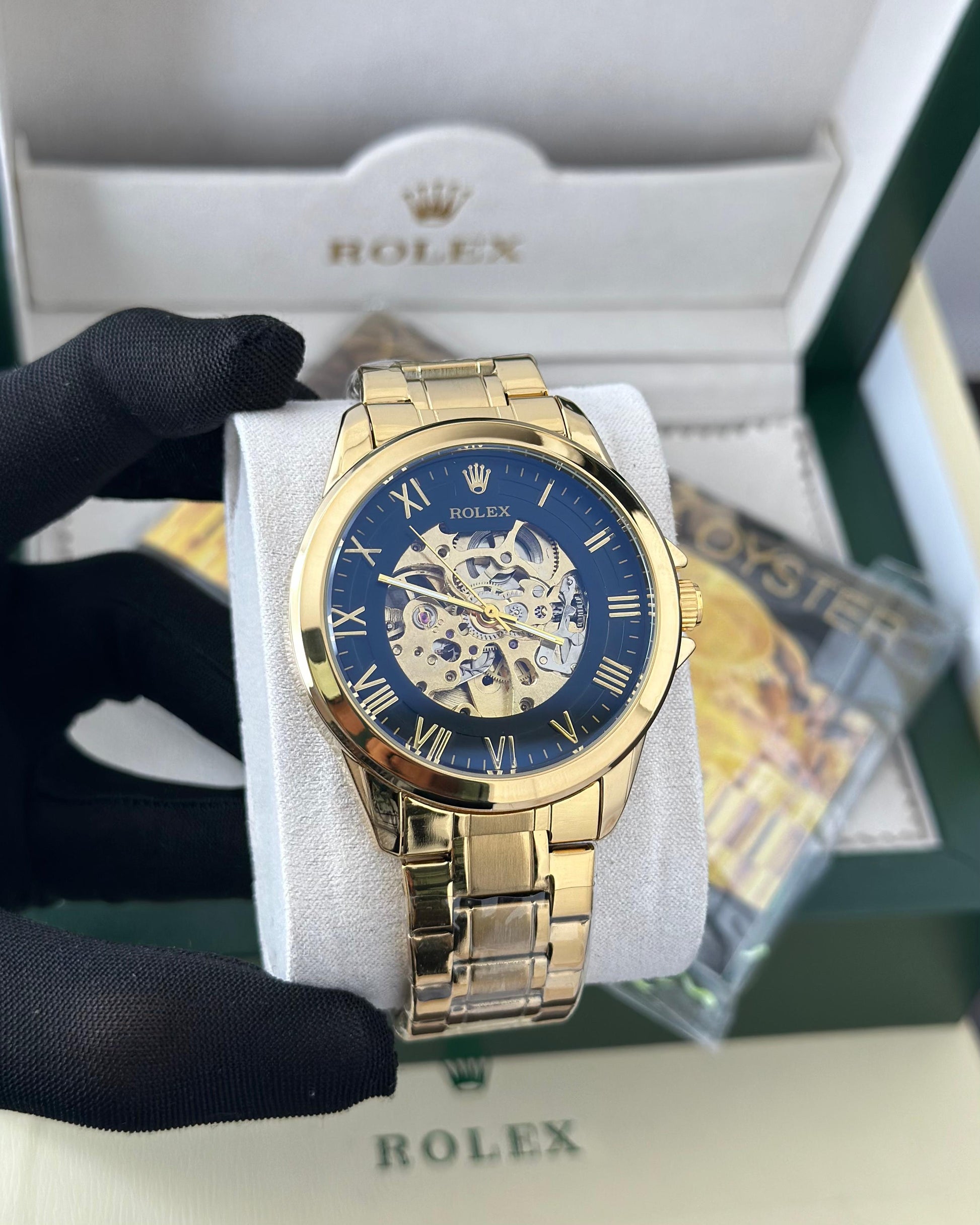 Rolex automatic black and golden premium watch ⌚ Fashionwheel