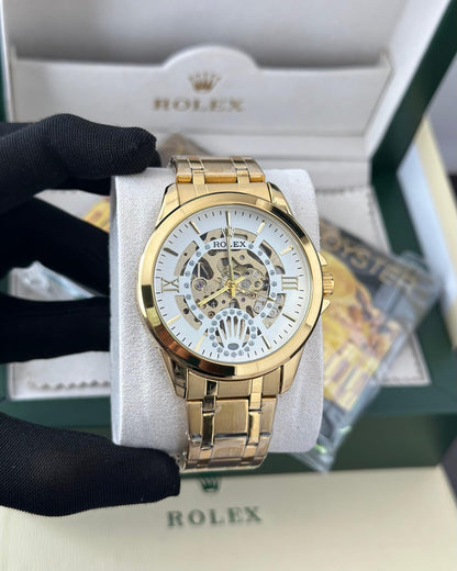 Rolex automatic white & golden premium watch ⌚ Fashionwheel