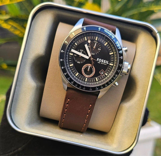 Fossil decker chronograph brown leather watch Fashionwheel